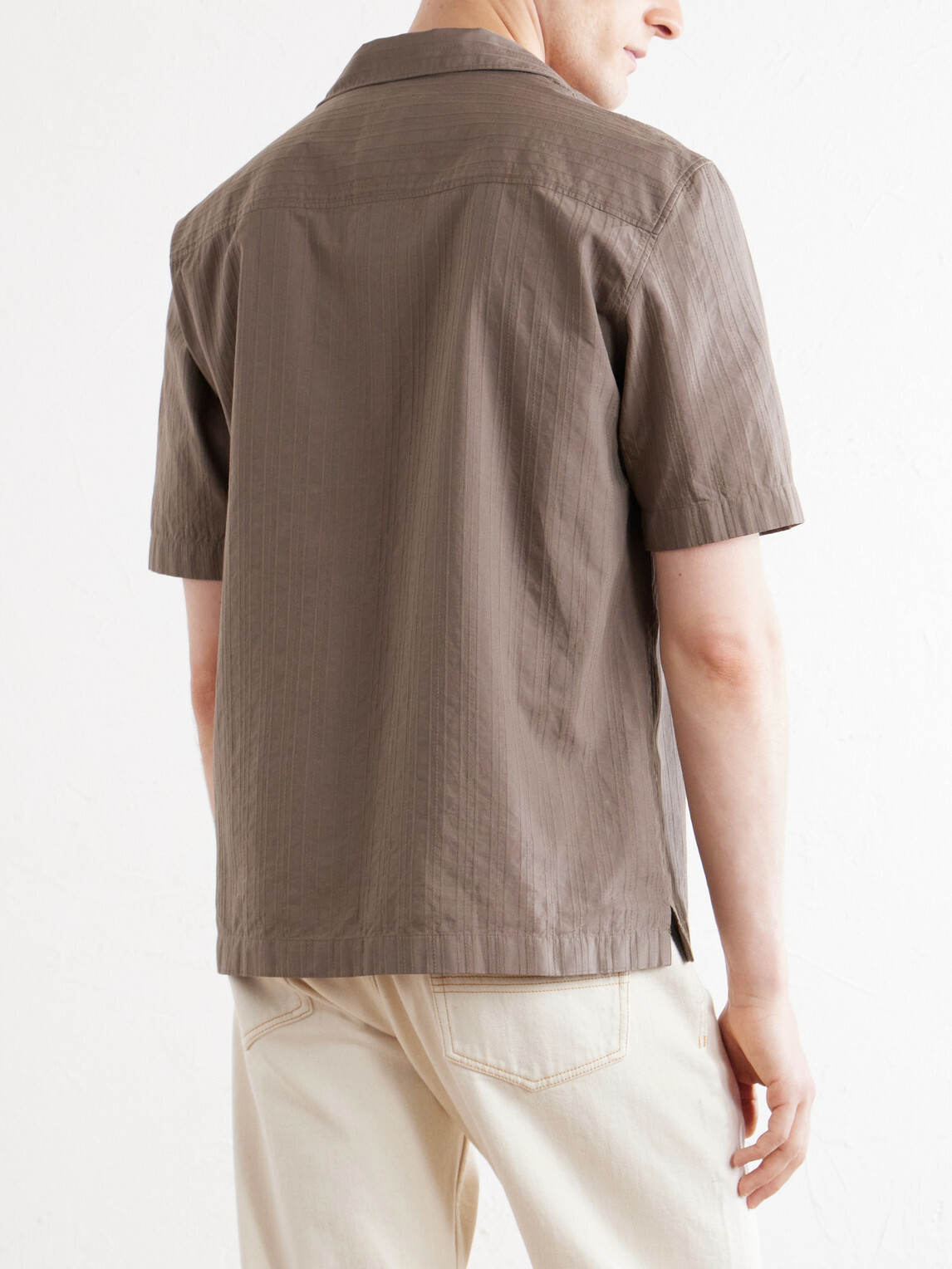 Sunspel - Camp-Collar Textured-Cotton Shirt - Brown