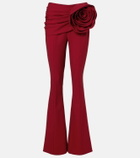 Carolina Herrera Floral-appliqué draped wool-blend flared pants