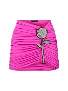 DAVID KOMA Ruched Mini Skirt with Rose