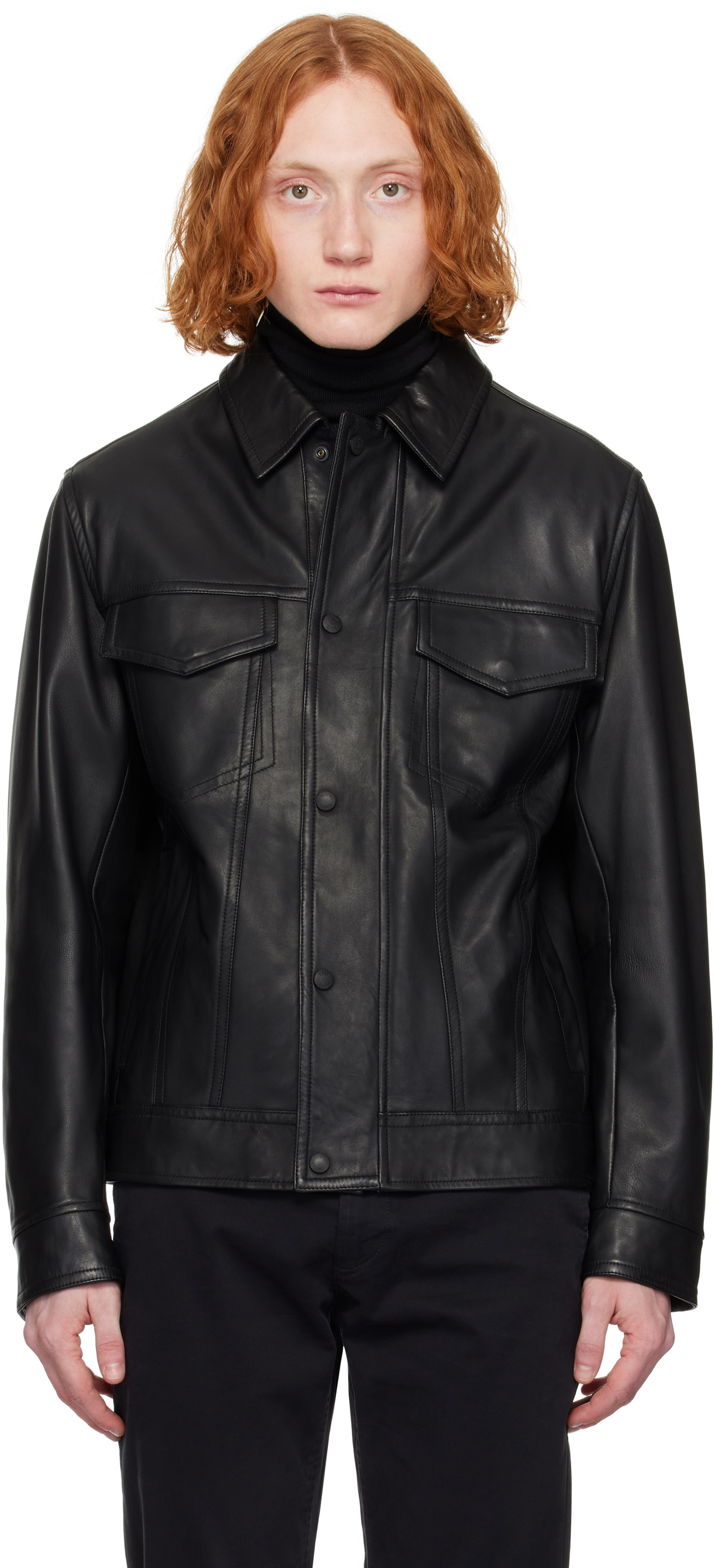 BOSS Black Sheepskin Leather Jacket