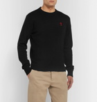 AMI - Slim-Fit Logo-Appliquéd Merino Wool Sweater - Black