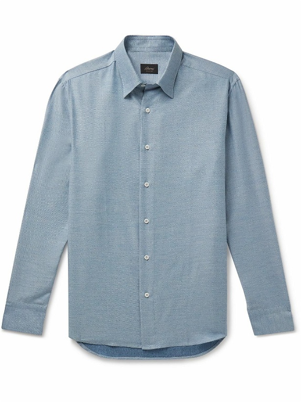 Photo: Brioni - Cotton and Cashmere-Blend Twill Shirt - Blue