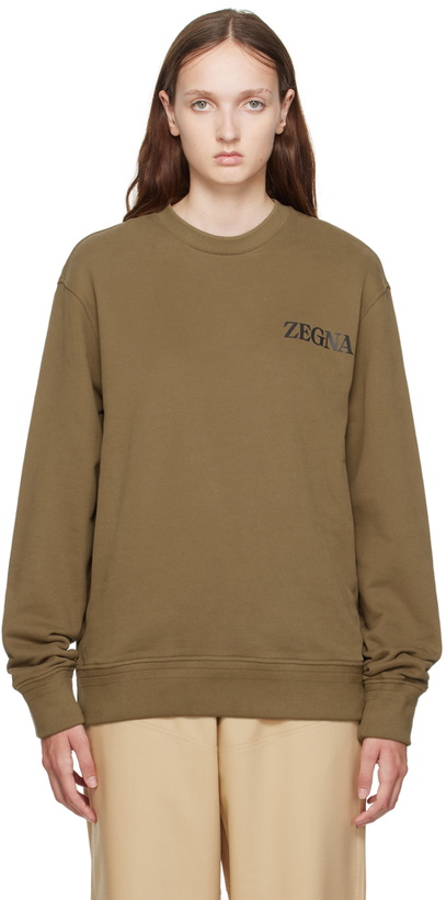 Photo: ZEGNA Khaki Crewneck Sweatshirt