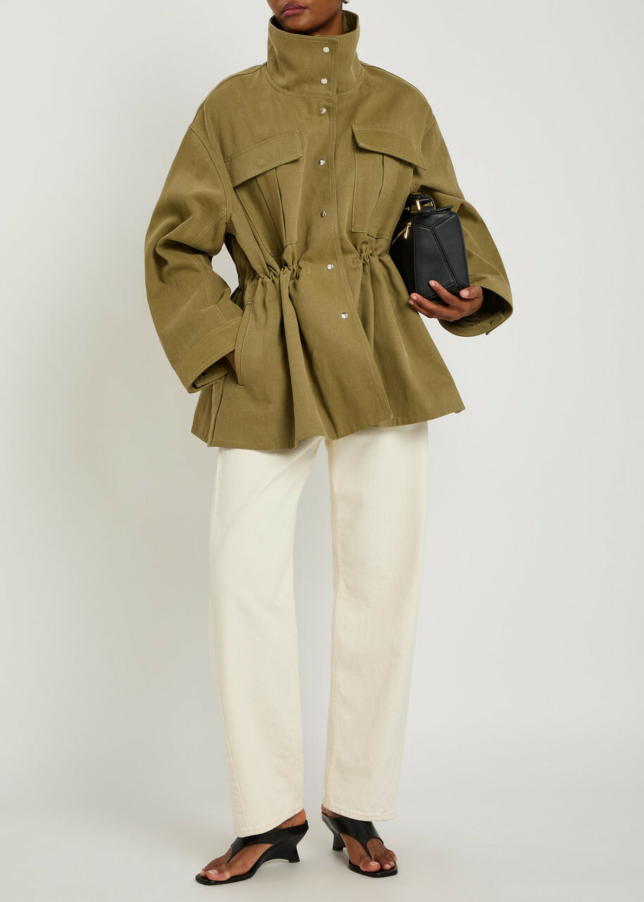 Rohe Sculptural Funnel-neck Cotton Safari Jacket Khaki
