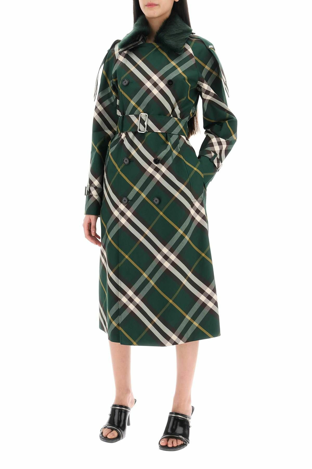 BURBERRY kensington trench coat with check pattern Green