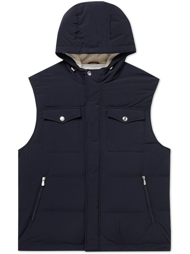 Photo: Brunello Cucinelli - Quilted Nylon Down Hooded Gilet - Blue