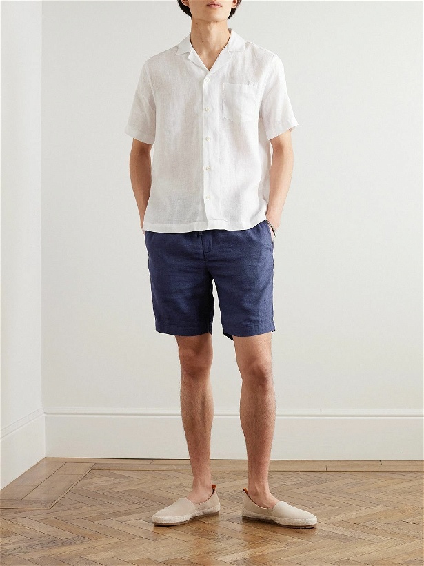 Photo: Frescobol Carioca - Felipe Slim-Fit Linen and Cotton-Blend Drawstring Shorts - Blue