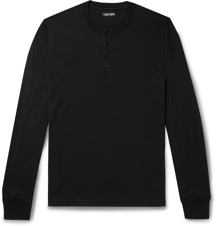 Photo: TOM FORD - Cotton-Jersey Henley T-Shirt - Black