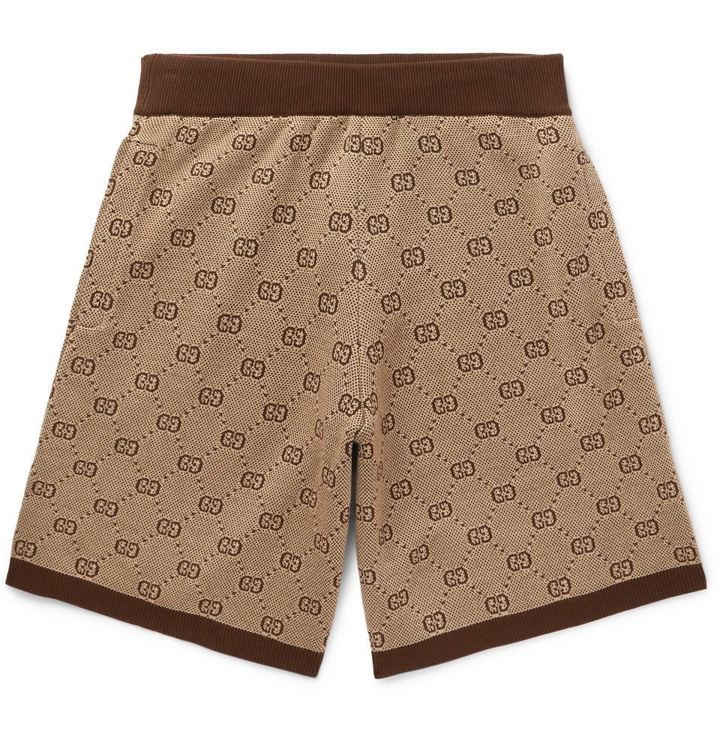 Photo: Gucci - Wide-Leg Logo-Jacquard Wool and Cotton-Blend Shorts - Camel