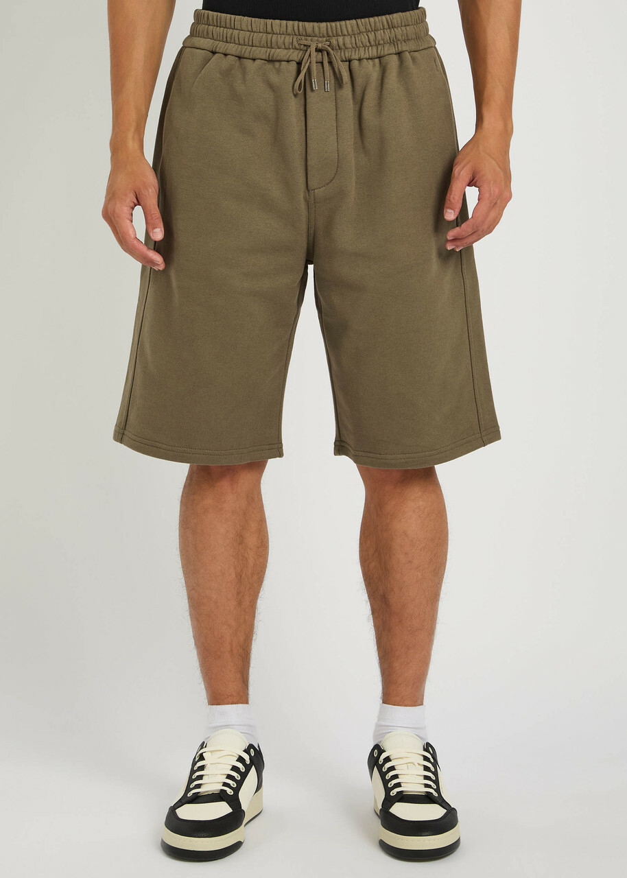 Saint Laurent Logo-embroidered Cotton Shorts Khaki