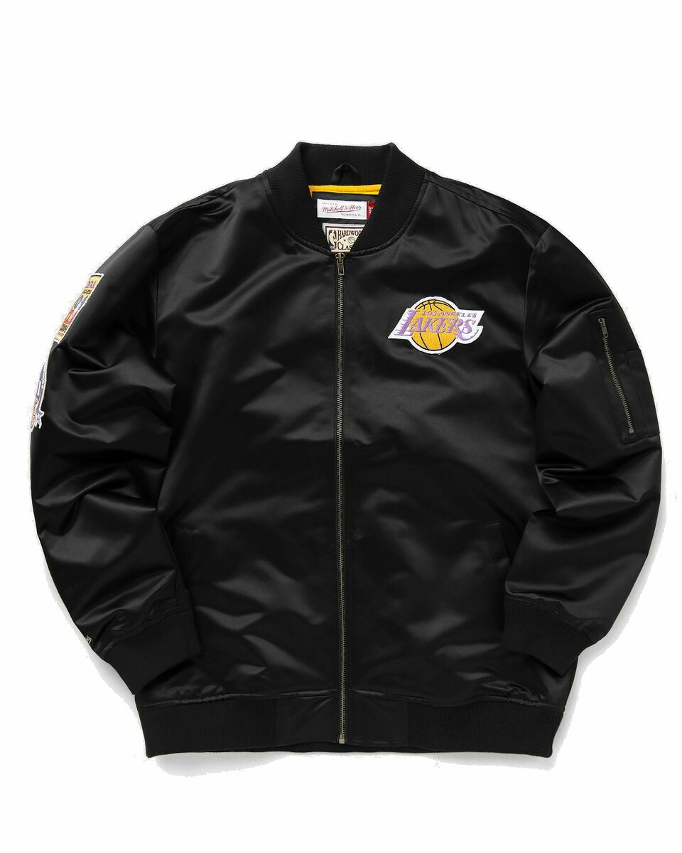 Photo: Mitchell & Ness Nba Lightweight Satin Bomber Vintage Logo Los Angeles Lakers Black - Mens - Bomber Jackets