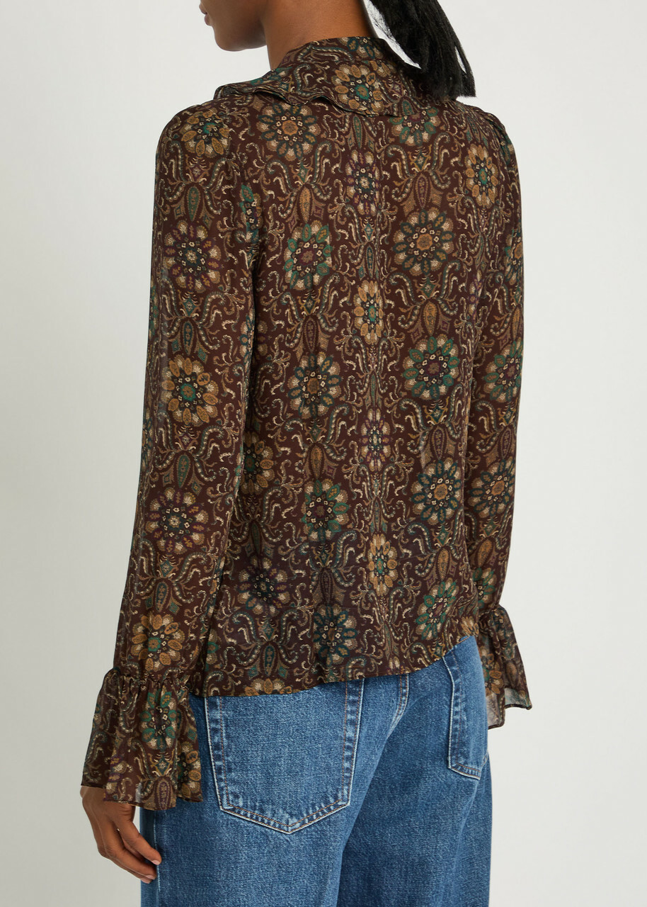 Paige Claud Patterned Silk Blouse Dark Brown