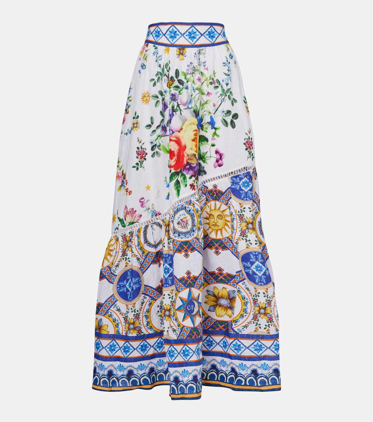 Camilla Printed linen maxi skirt