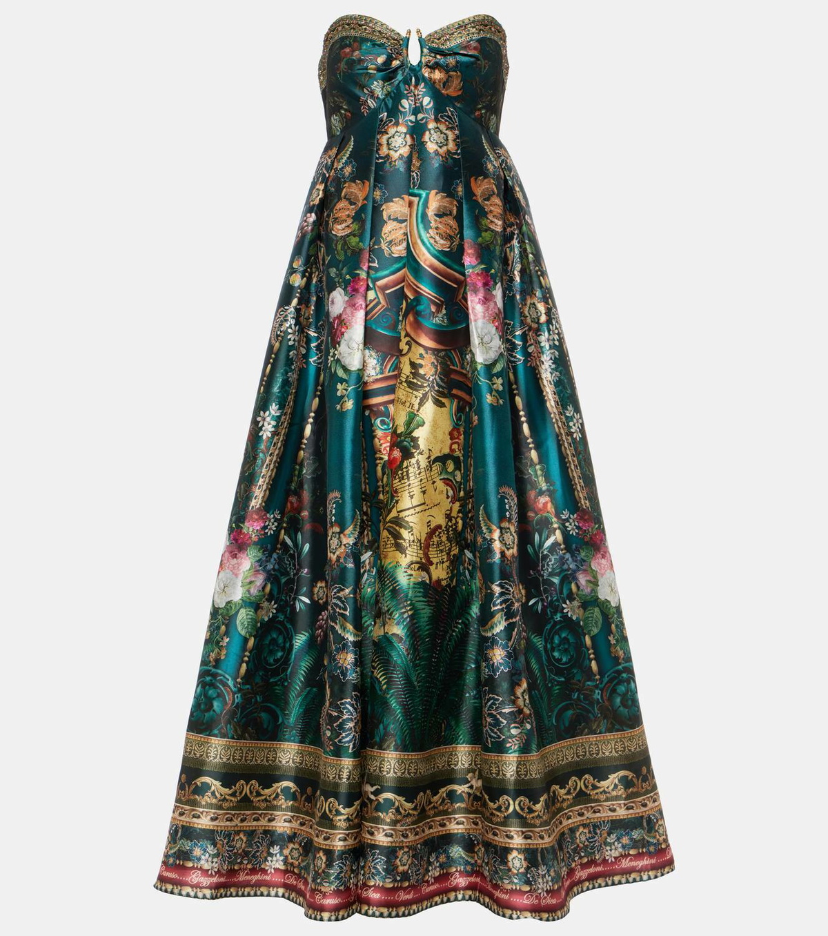 Camilla Printed strapless satin gown