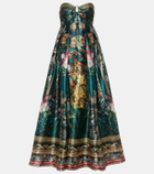 Camilla Printed strapless satin gown