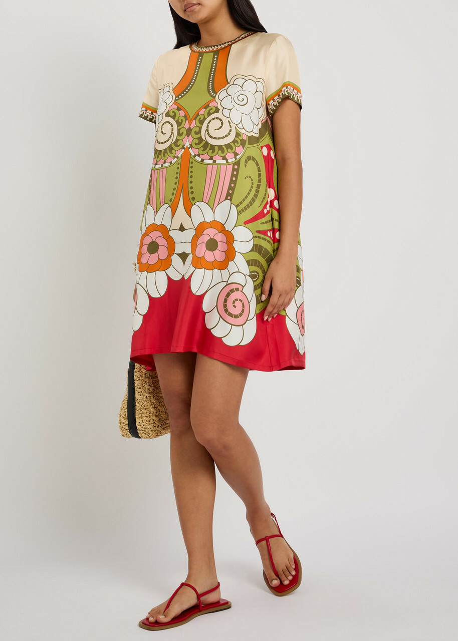 LA Double J Swing Printed Silk Mini Dress Multicoloured