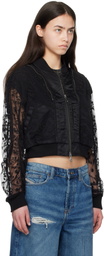 Andersson Bell Black Layered Logo Lace Short Bomber Jacket