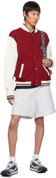 Palm Angels Red & White 'Bear in Mind' Varsity Bomber Jacket