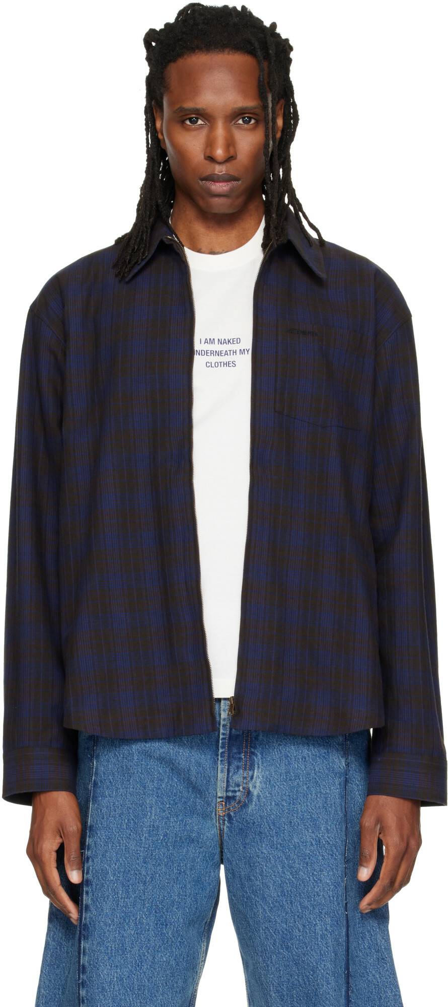 VETEMENTS Blue Zip Up Flannel Shirt