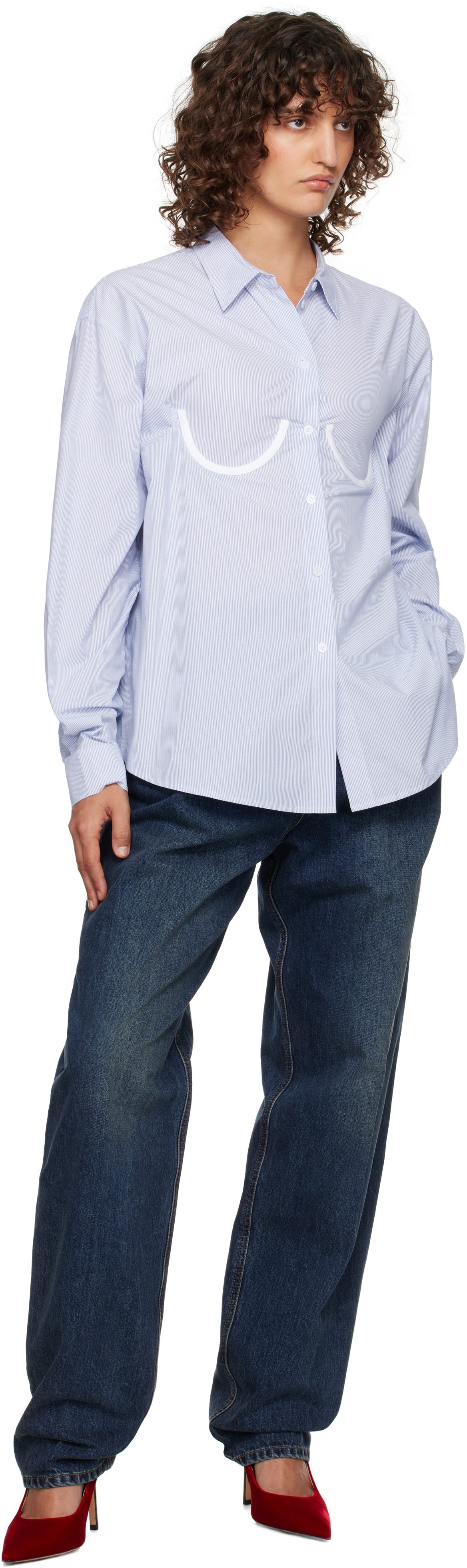 Pushbutton Blue Bra Detail Shirt