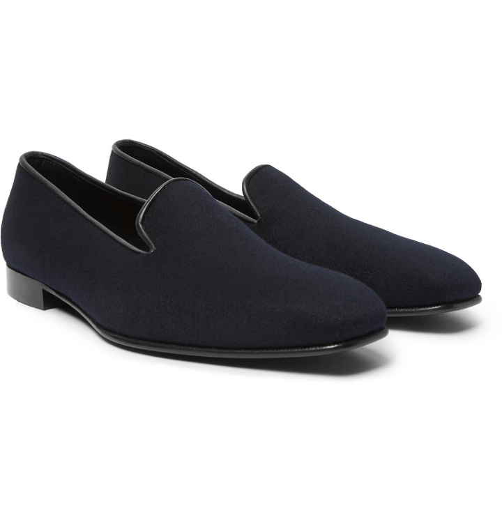 Photo: Anderson & Sheppard - George Cleverley Leather-Trimmed Cashmere Slippers - Blue