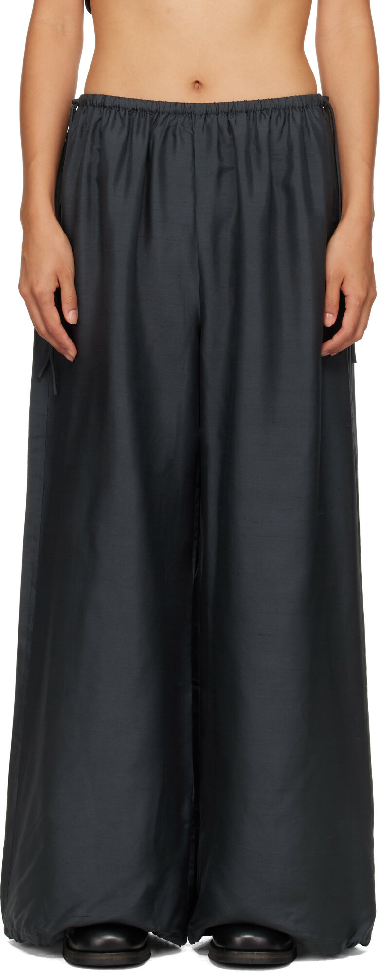 St. Agni Black Silk Adjustable Balloon Pants