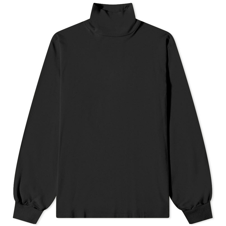 Photo: Auralee Men's Long Sleeve Luster Plaiting Mock Neck T-Shirt in Black