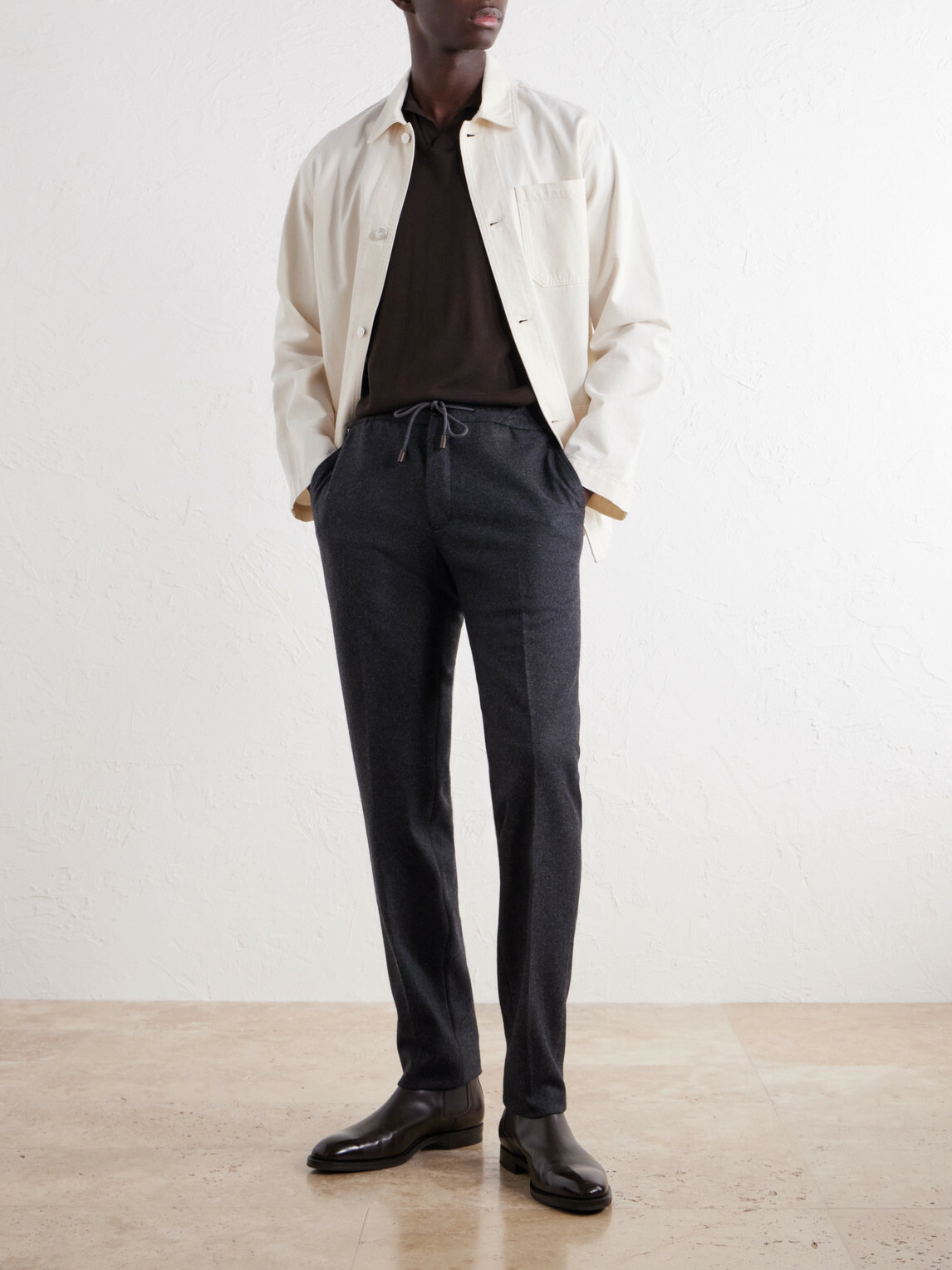 Slowear - Tapered Cashmere-Flannel Drawstring Trousers - Gray
