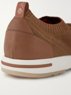 Loro Piana - 360 Flexy Walk Leather-Trimmed Knitted Silk and Linen-Blend Sneakers - Brown