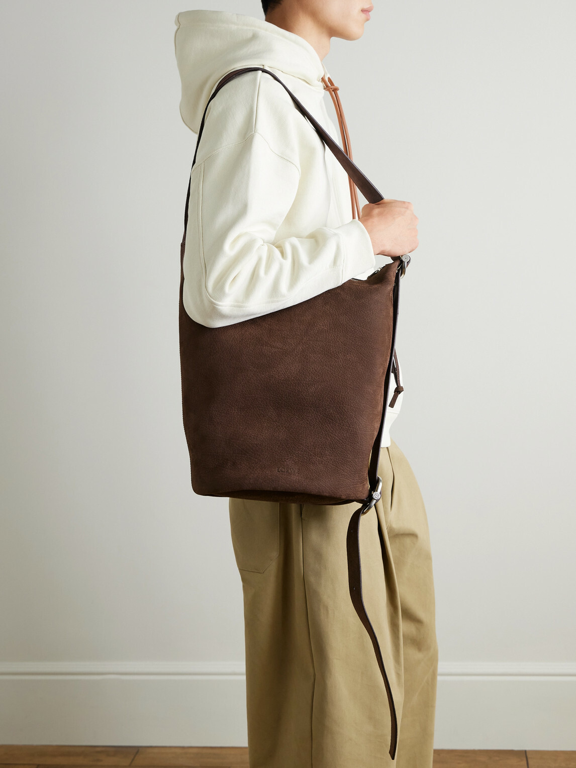 LOEWE - Loop Medium Logo-Debossed Nubuck Bucket Bag