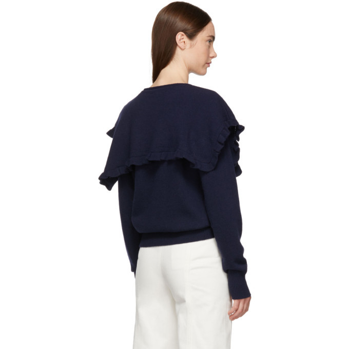 See by Chloe Navy Oversized Feminine Ruffle Sweater