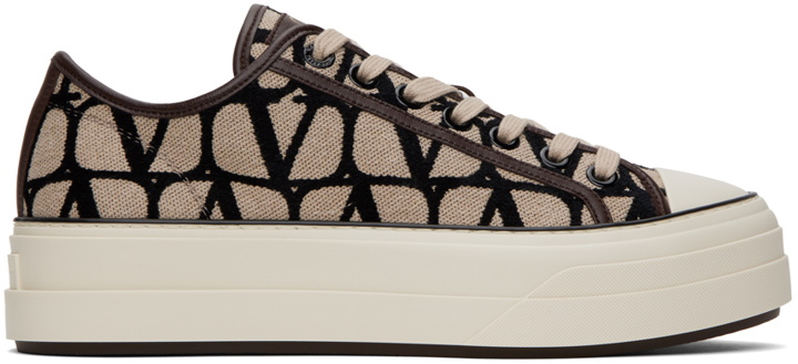 Photo: Valentino Garavani Beige & Black Toile Totaloop Iconographe Sneakers