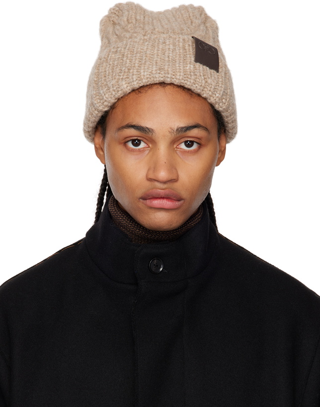 Photo: Salvatore Ferragamo Beige Ribbed Beanie