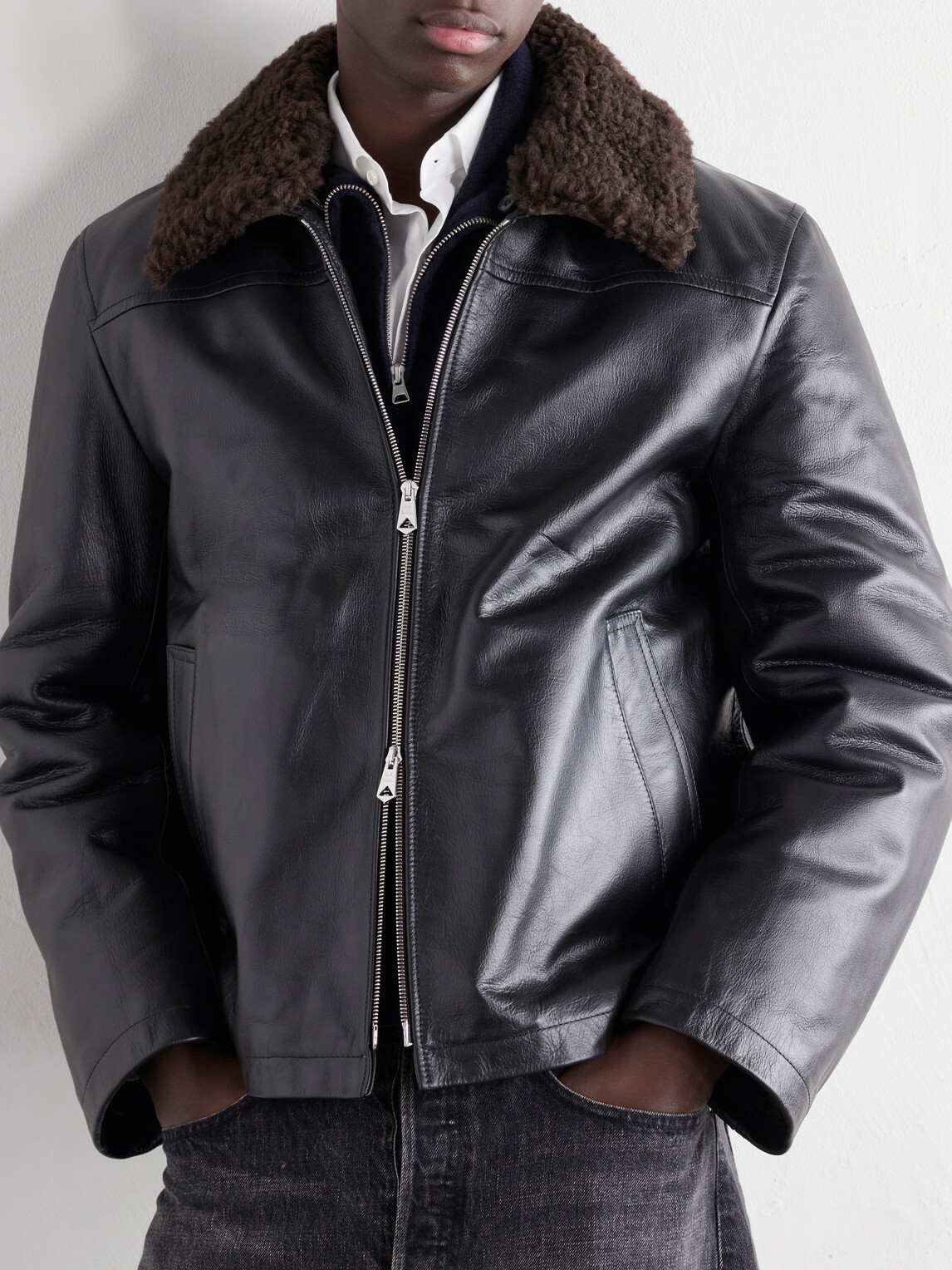 Paul Smith - Shearling-Trimmed Leather Jacket - Black
