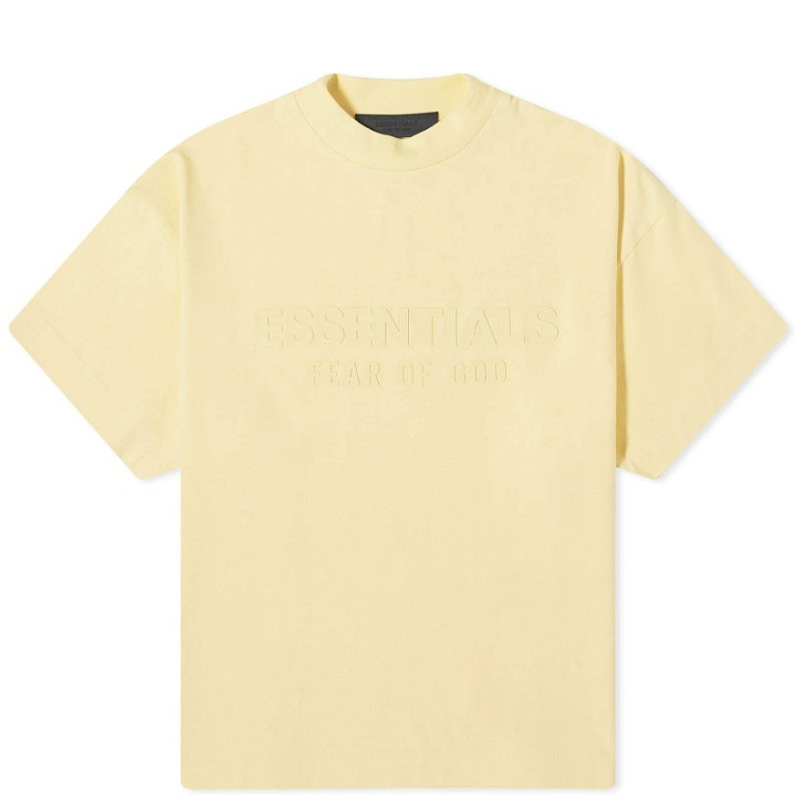 Photo: Fear of God ESSENTIALS Men's Spring Kids Crew Neck T-Shirt in Garden Yellow