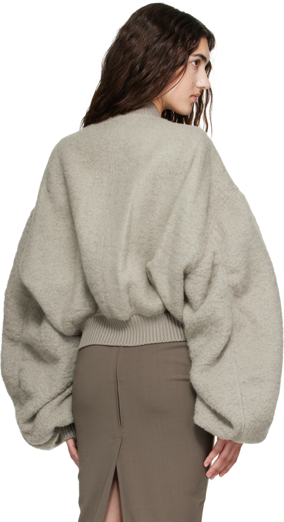 Rick Owens Gray Tower Secchia Cropped Flight Jacket