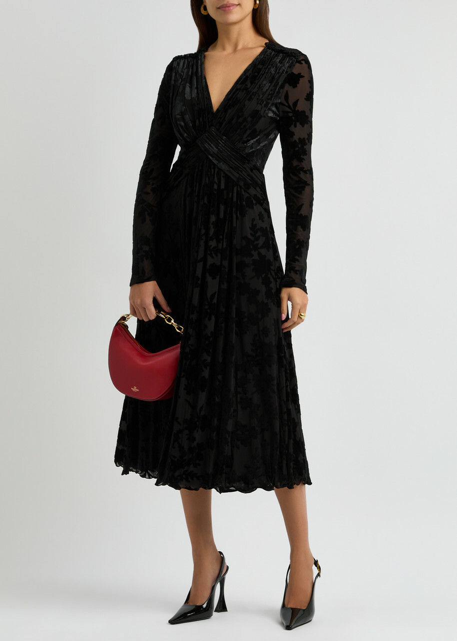 Diane Von Furstenberg Strand Flocked Mesh Midi Dress Black Diane von  Furstenberg