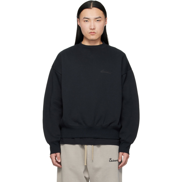 Photo: Fear of God ESSENTIALS Black Classic Crewneck Sweatshirt