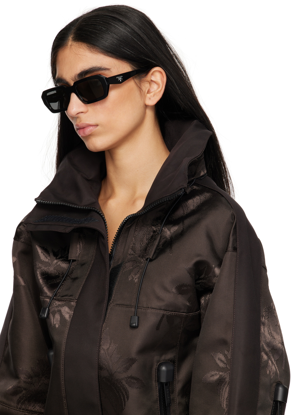 Prada Eyewear Black Angular Rectangle Acetate Sunglasses Prada display picture 2