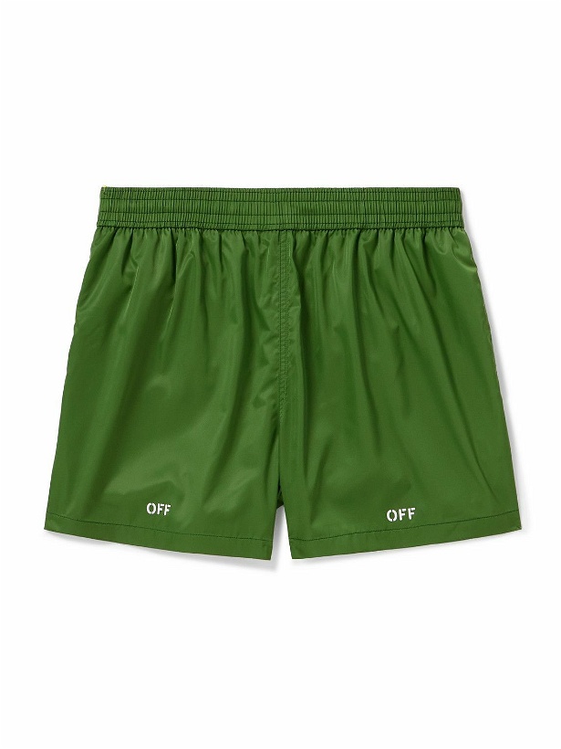 Photo: Off-White - Straight-Leg Short-Length Logo-Print Swim Shorts - Green