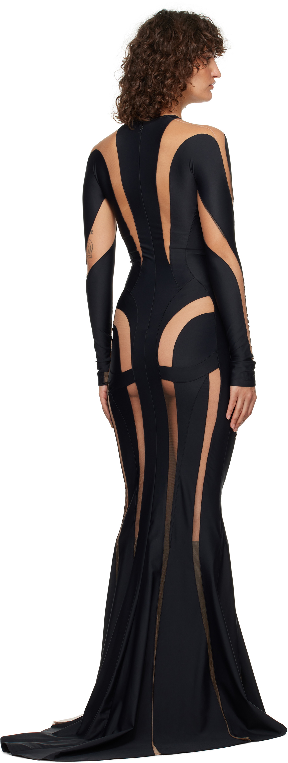 Mugler Black Spiral Maxi Dress