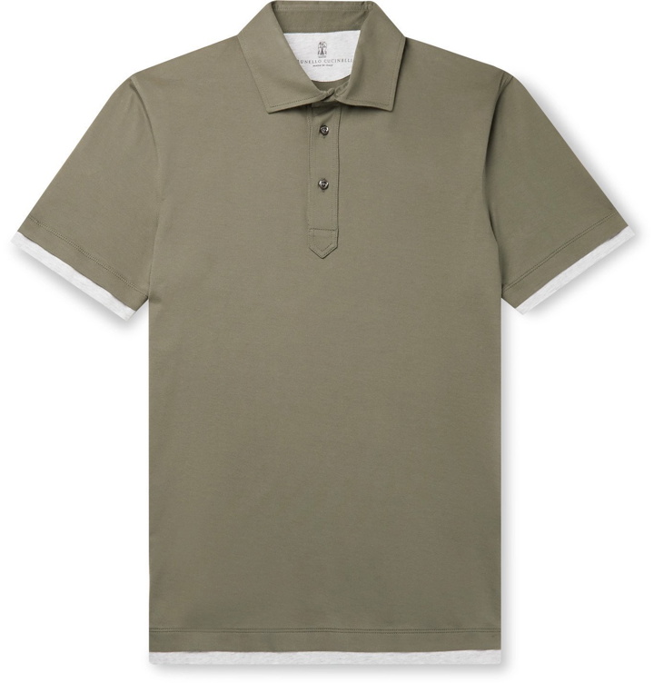 Photo: Brunello Cucinelli - Slim-Fit Layered Cotton-Jersey Polo Shirt - Green
