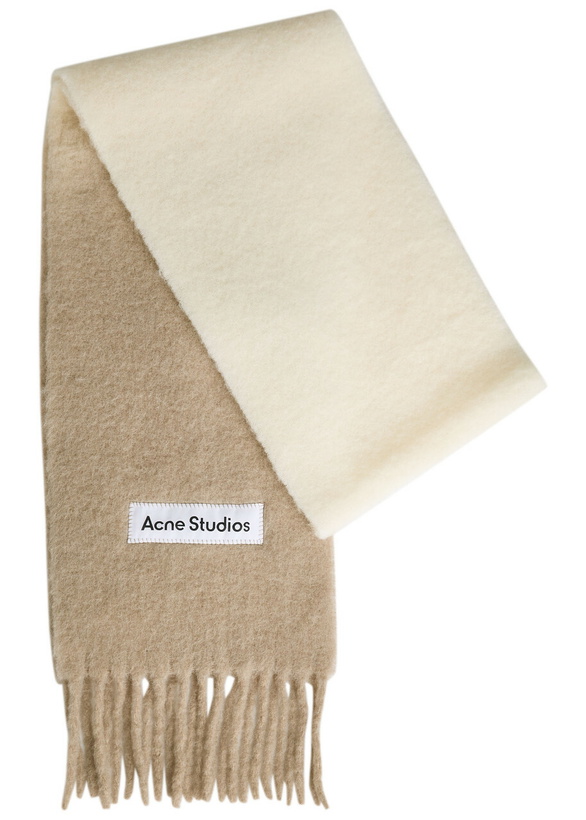 Photo: Acne Studios Logo-appliquéd Fringed Alpaca-blend Scarf - Beige - One Size