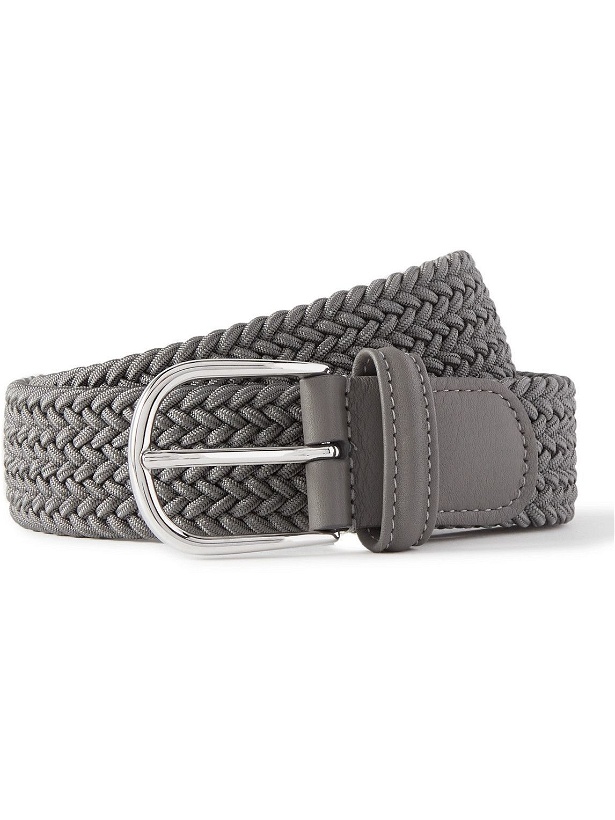 Photo: Anderson's - 3.5cm Leather-Trimmed Woven Elastic Belt - Gray