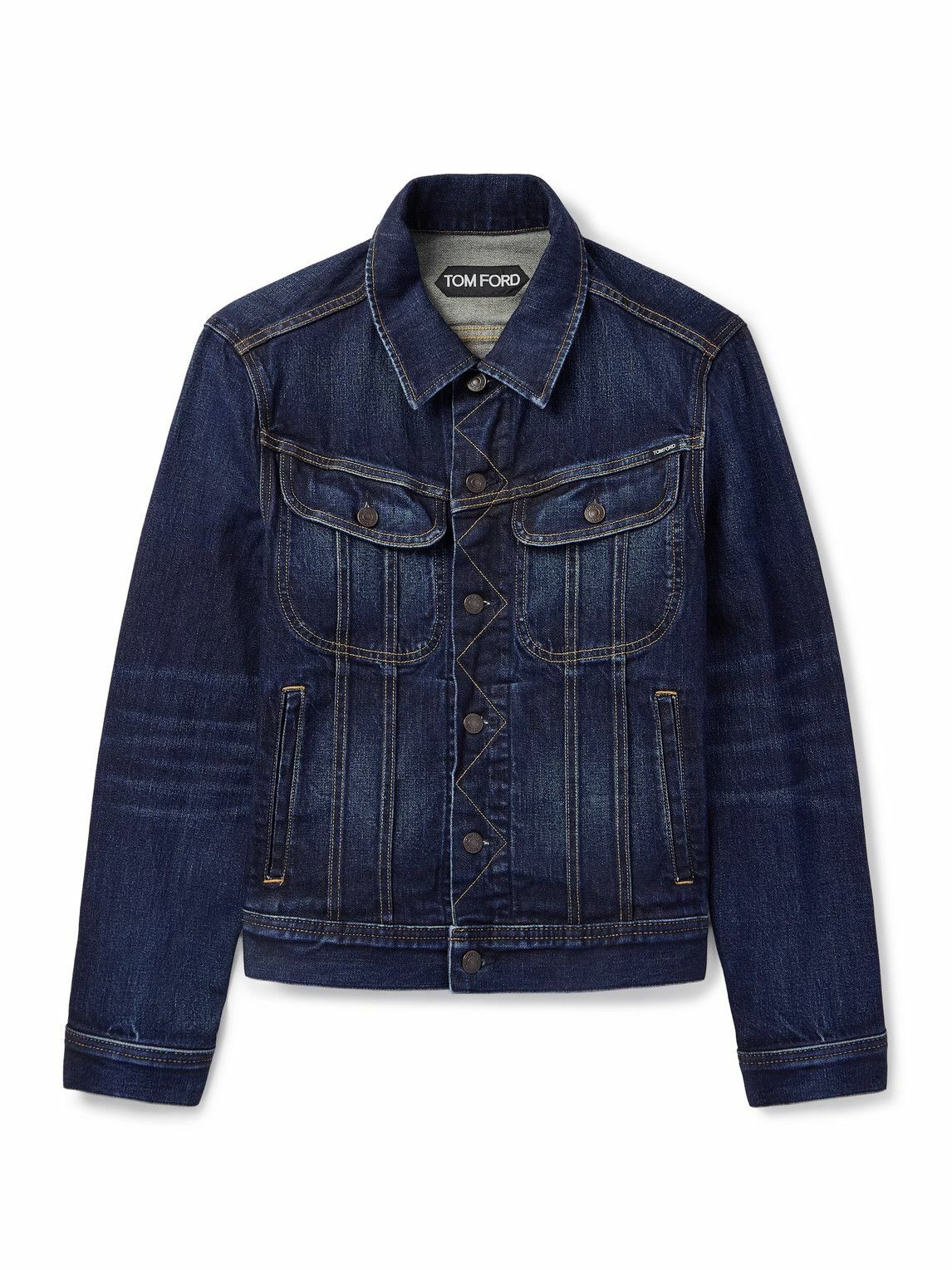 TOM FORD Blue Shearling Collar Denim Jacket TOM FORD
