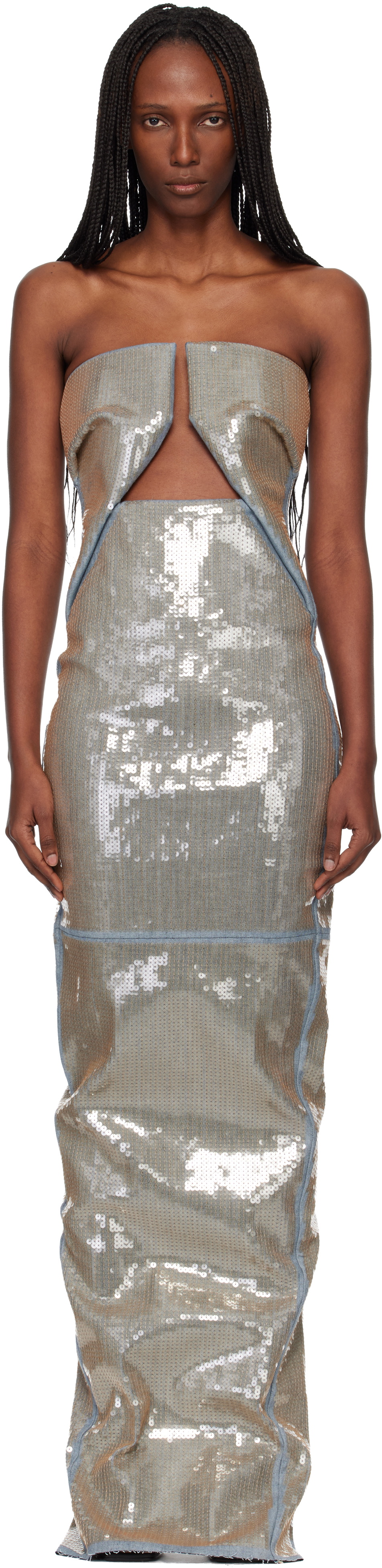 Rick Owens Blue & Beige Temple Prong Denim Maxi Dress