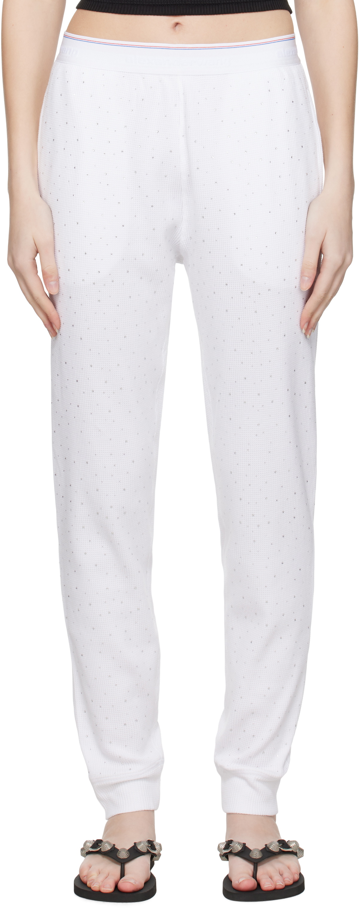 Alexander Wang White Crystal Hotfix Jogger Lounge Pants