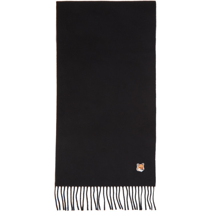 Maison Kitsune Black Wool Small Fox Head Scarf Maison Kitsune