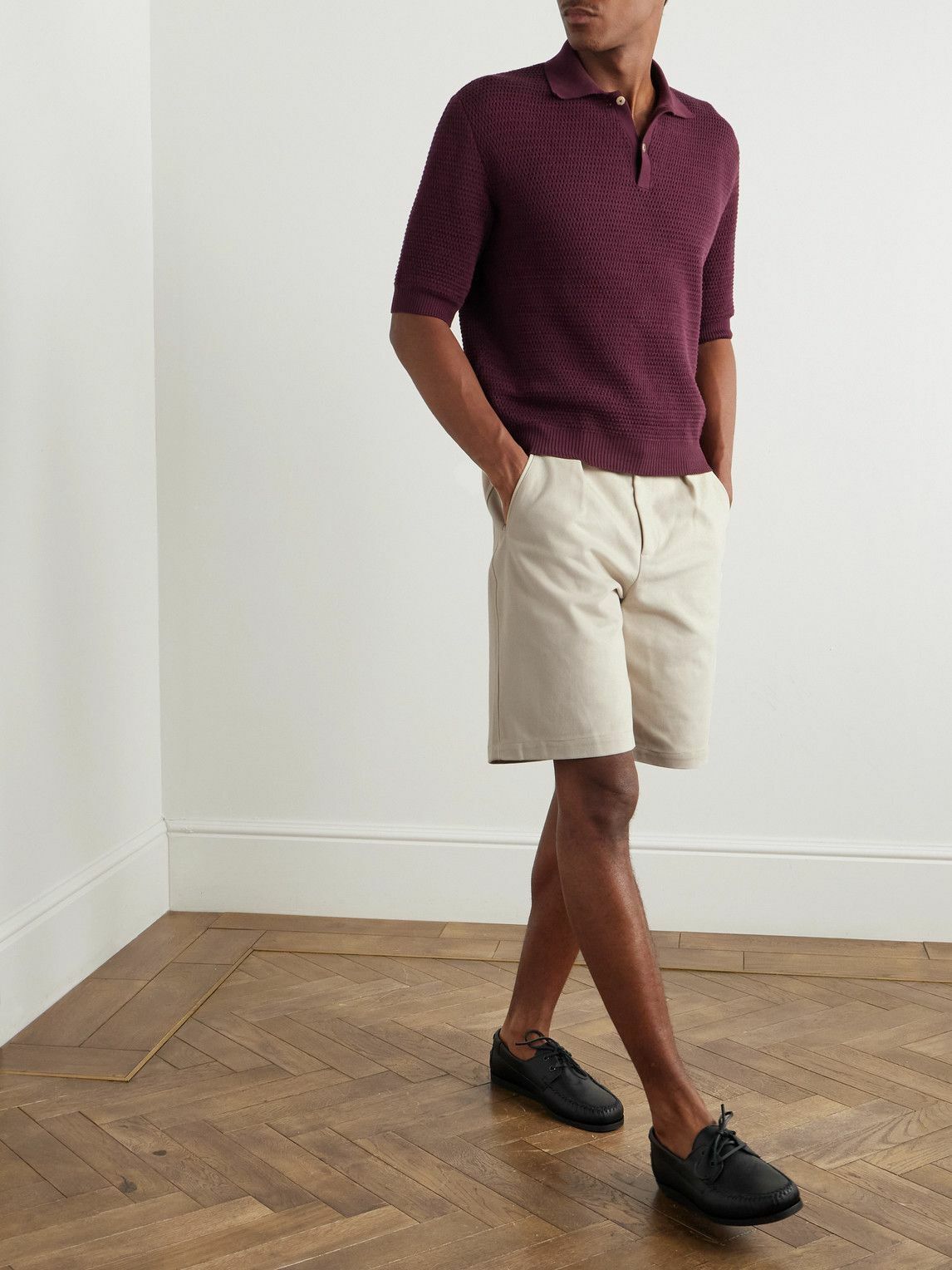 De Bonne Facture - Straight-Leg Pleated Cotton-Drill Shorts - Neutrals