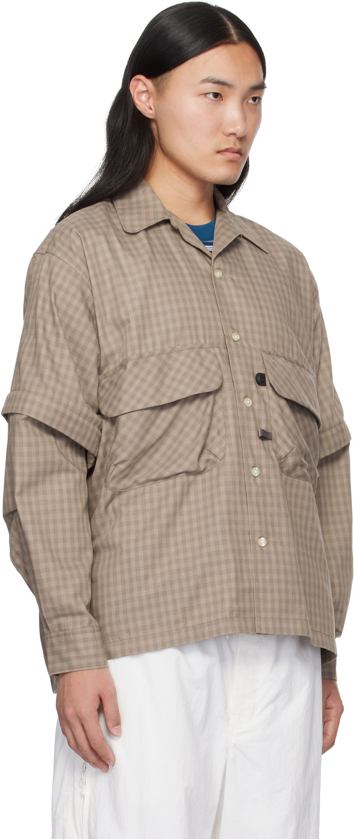 DAIWA PIER39 Brown Tech Sports Open Collar L/S Mini Plaids Shirt